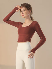 Backless Long Sleeve Yoga Tee with Padded - Quick Dry