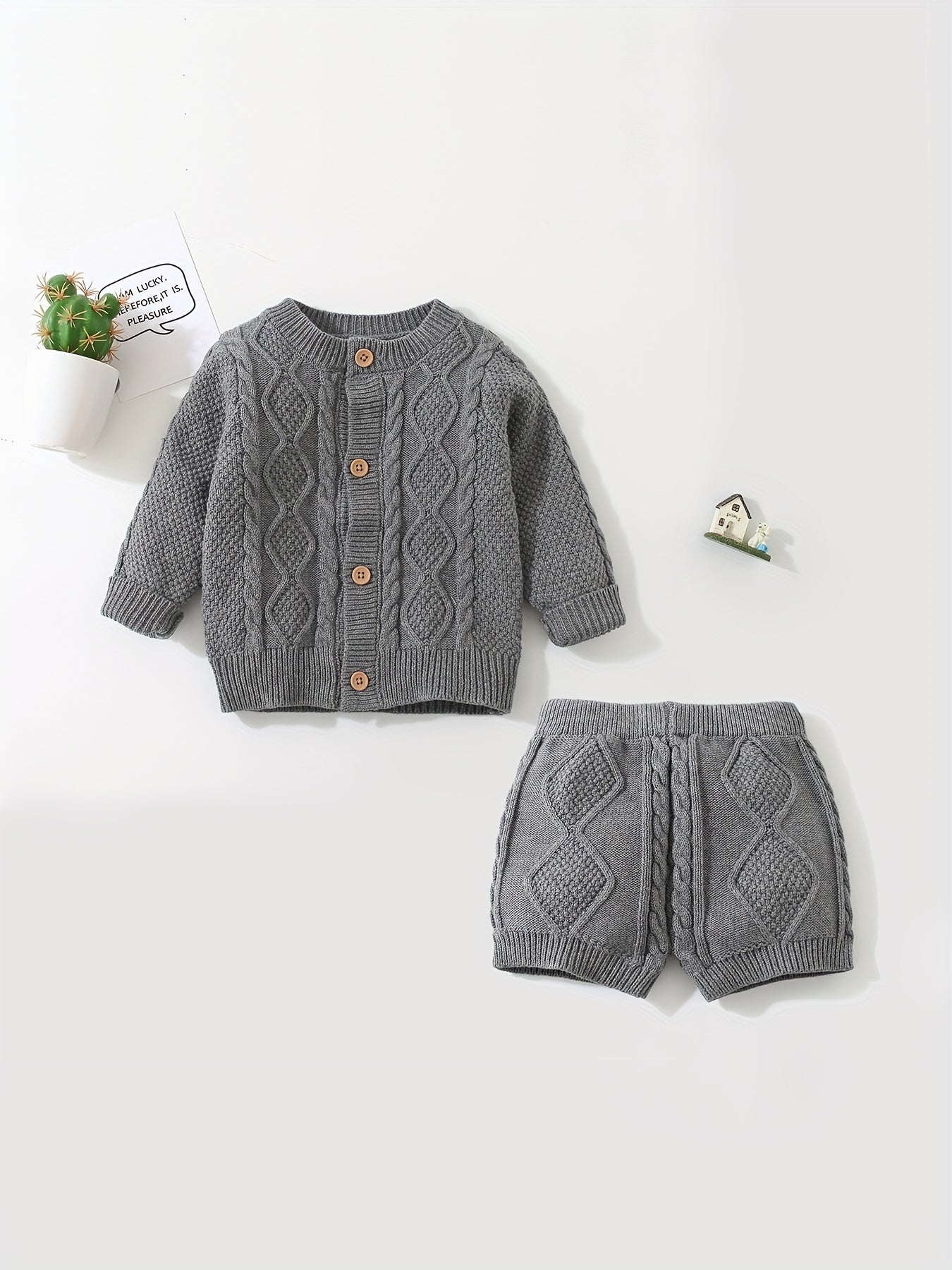 Baby Twisted Knit Sweater Set Long Sleeve Top Shorts 2pcs Set