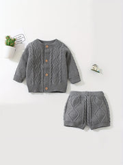 Baby Twisted Knit Sweater Set Long Sleeve Top Shorts 2pcs Set