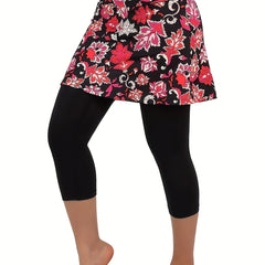 Leaf Print Sports Skirt High Stretch Mini Skirt