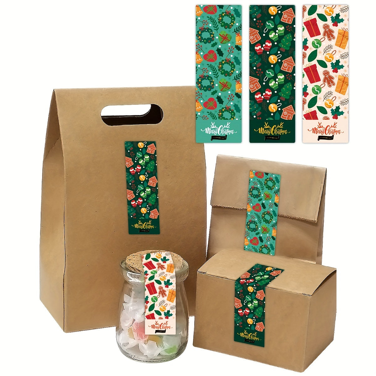 90pcs Merry Christmas Stickers Labels Holiday Boxes Bag Sealing Xmas Party Decor