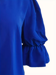 Casual Blouse Women Solid Bell Sleeve V Neck Loose Fit Top