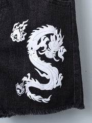 Girls Dragon Print Denim Shorts Kids Summer Clothes