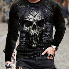 Skull 3D Print Men's Long Sleeve Tee Autumn Mens Clothing