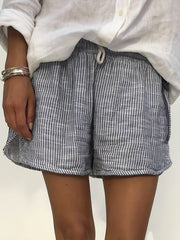 Women's Plus Stripe Print Rhinestone Drawstring Loose Shorts