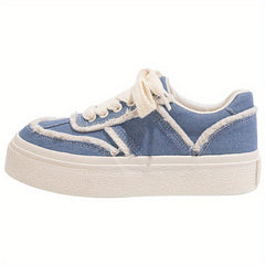 Women's Lace-up Denim Board Shoes Thick Sole Low Sneakers
