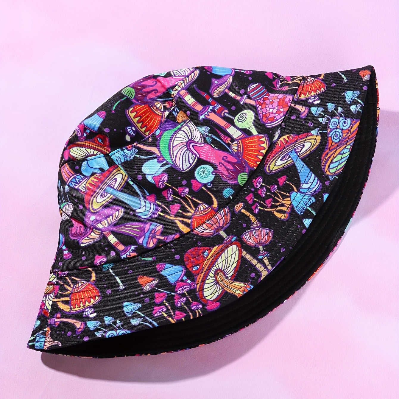 Mushroom Print Bucket Hat Casual Foldable Basin Hat Sunscreen Fisherman