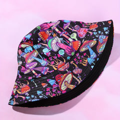 Mushroom Print Bucket Hat Casual Foldable Basin Hat Sunscreen Fisherman