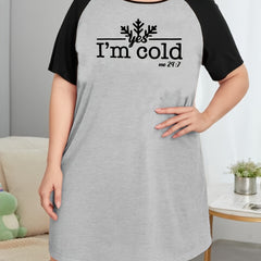 Snowflake Slogan Print Round Neck Tee Sleep Dress
