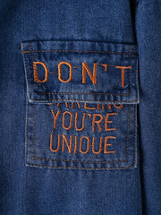 Boys Casual Embroidered Letter Print Denim Jacket Coat