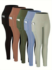 5 Pack Plus Size Sports Leggings Set Women's Plus Stitching Wide Waistband