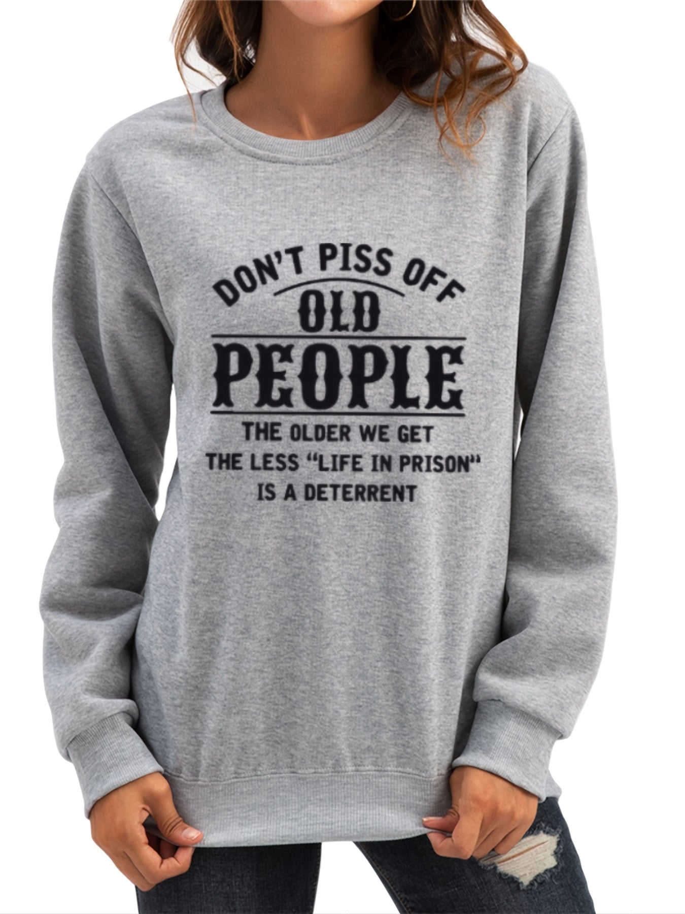 Old People Letter Print Pullover Sweatshirt for Women