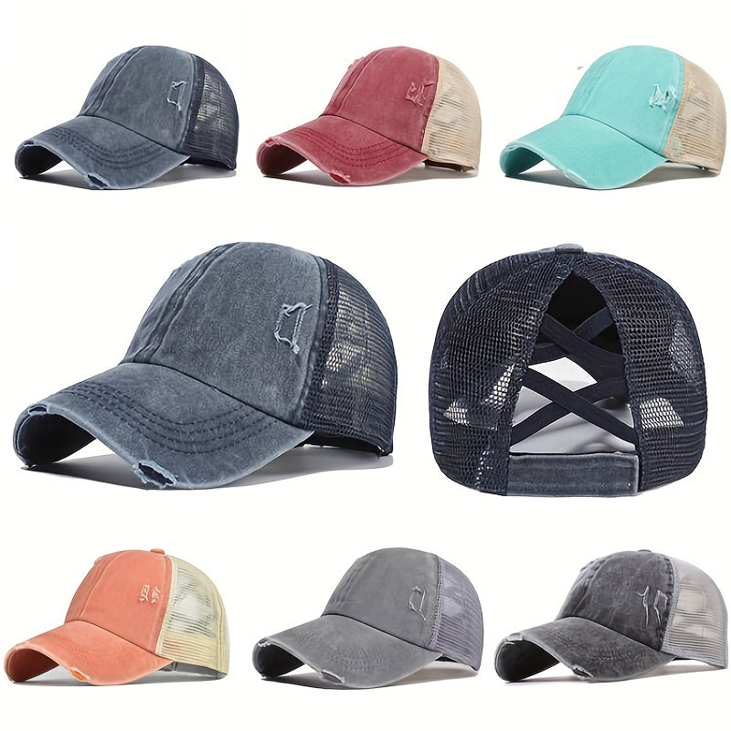 Vintage Baseball Cap Cross Ponytail Outdoor Sports Hat
