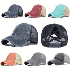 Vintage Baseball Cap Cross Ponytail Outdoor Sports Hat