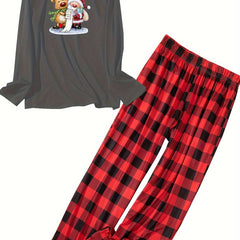 Christmas Lounge Set Women's Plus Santa Claus & Elk Print Long Sleeve
