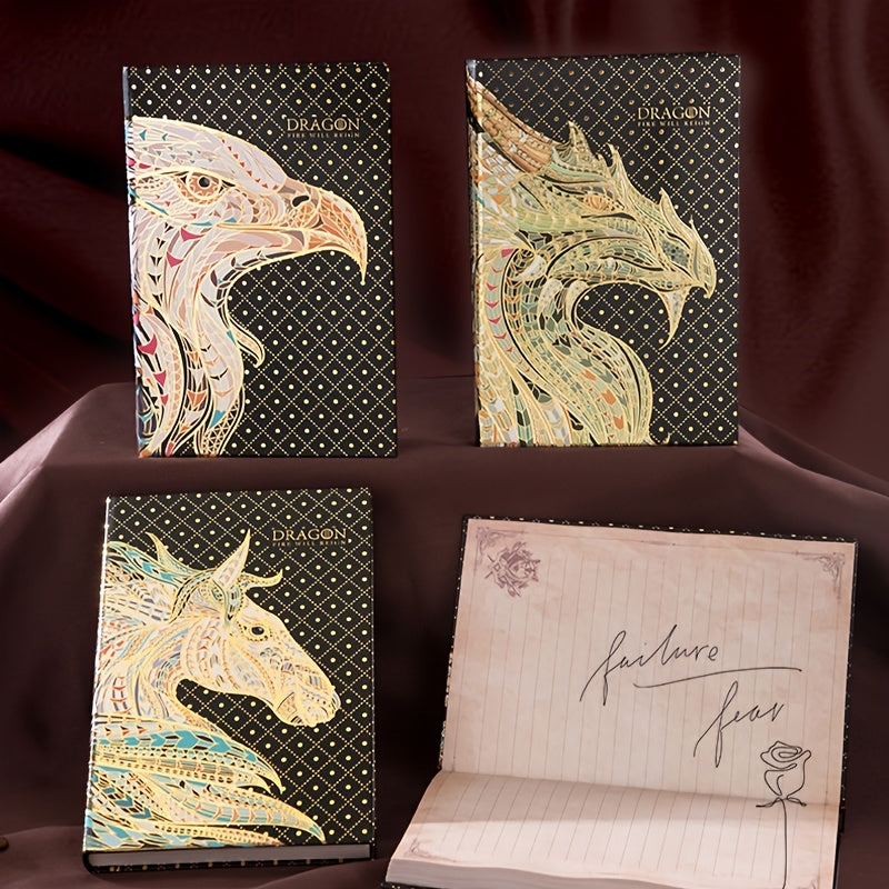 Vintage Embossed Dragon Faux Leather Journal 256 Pages Golden Foil Illustrations