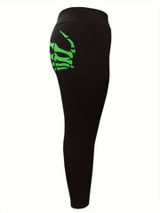 Halloween Sports Leggings Women's Plus Skeleton Hands Print