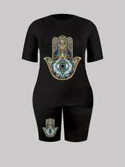 Graphic Print Tee & Biker Shorts Set