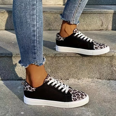 Leopard Print Skate Shoes Lace Up Low Top Canvas Sneakers