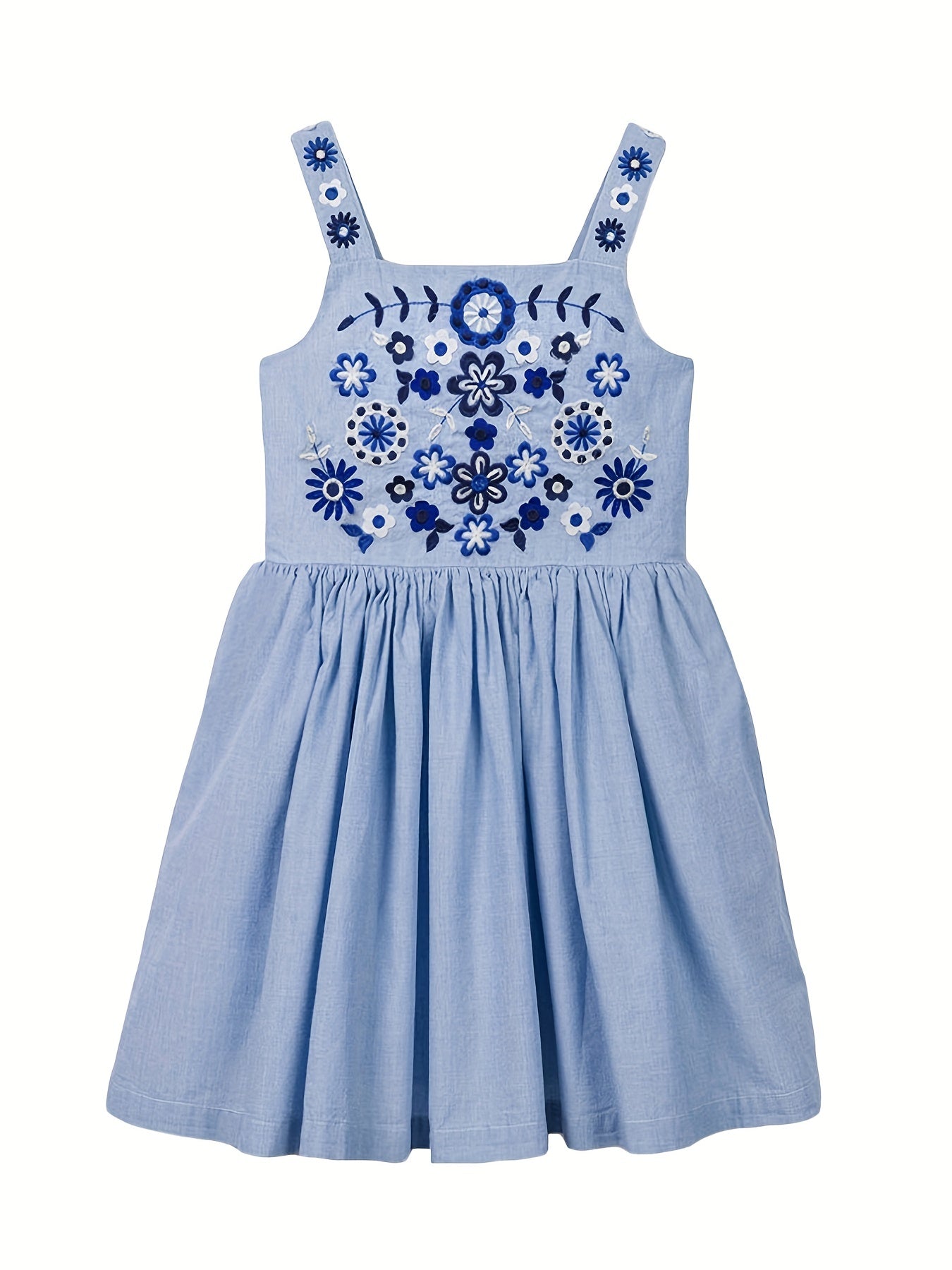 Girls Pink Slip Dress with Floral Embroidery