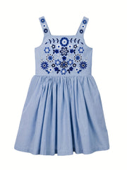 Girls Pink Slip Dress with Floral Embroidery