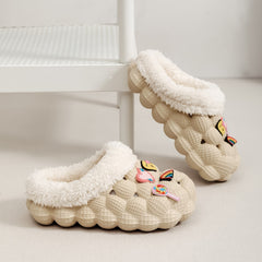Girls' Fleece House Shoes with Cartoon Charms, Non Slip Soft Bottom