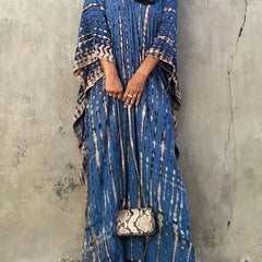 Tie Dye Stripe Cover Up Dress Bat Sleeve Round Neck