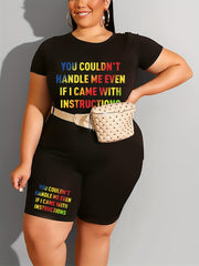 Letter Print T Shirt & Shorts Set Women's High Stretch 2pcs Outfits