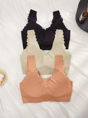 3pcs Lace Wireless Bras Comfy Scallop Trim Bra Women's Lingerie