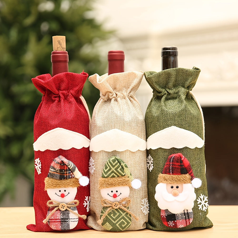 Christmas Wine Bottle Cover Bag Drawstring Sleeve Decoration
