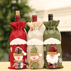 Christmas Wine Bottle Cover Bag Drawstring Sleeve Decoration