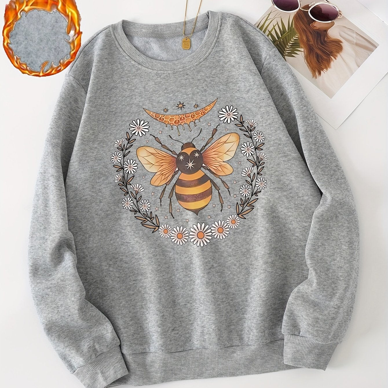 Bee & Flower Graphic Sweatshirt for Women