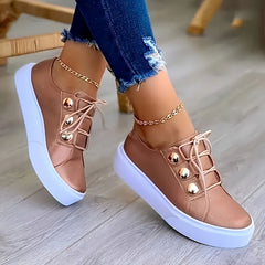 Lace-up Skate Sneakers Platform PU Leather Flat Shoes