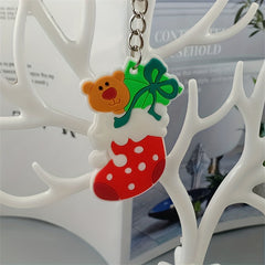 10pcs Christmas Cartoon Keychain PVC Key Ring Charm Gift