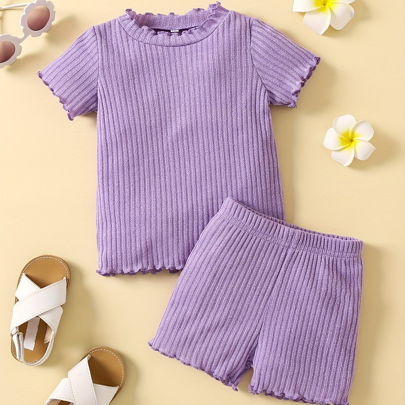 Girl's Ribbed T-shirt & Shorts Set for Summer