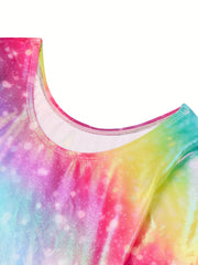 Girls Unicorn Tie Dye Long Sleeve Gymnastics Suit