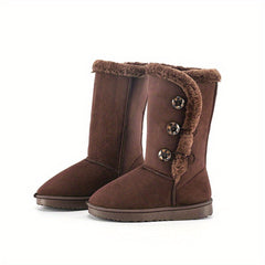 Women's Plush Mid Calf Boots Keep Warm Solid Button Non Slip Flat Snow Boots