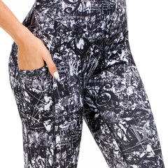 High Waist Graffiti Print Leggings with Pockets for Women