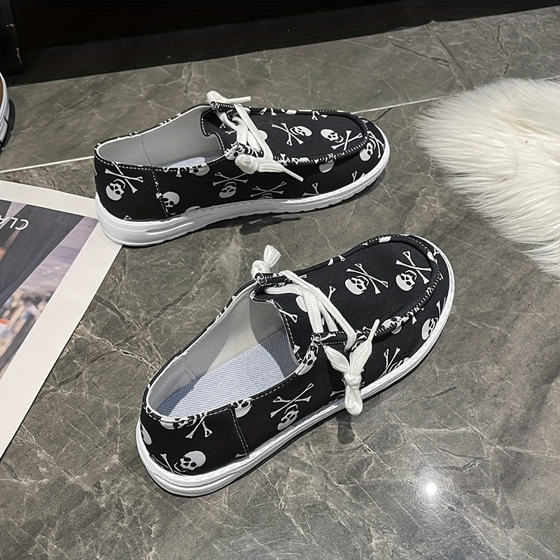 Women's Skull Pattern Low Boat Shoes Lightweight Sports Walking Shoes