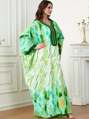 Abaya Dress Women's Plus Tie Dye & Fluid Print Batwing Sleeve V Neck