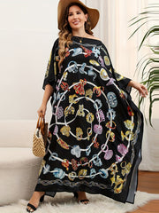 Boho Cover Up Women's Plus Graphic Print Loose Kaftan Dress