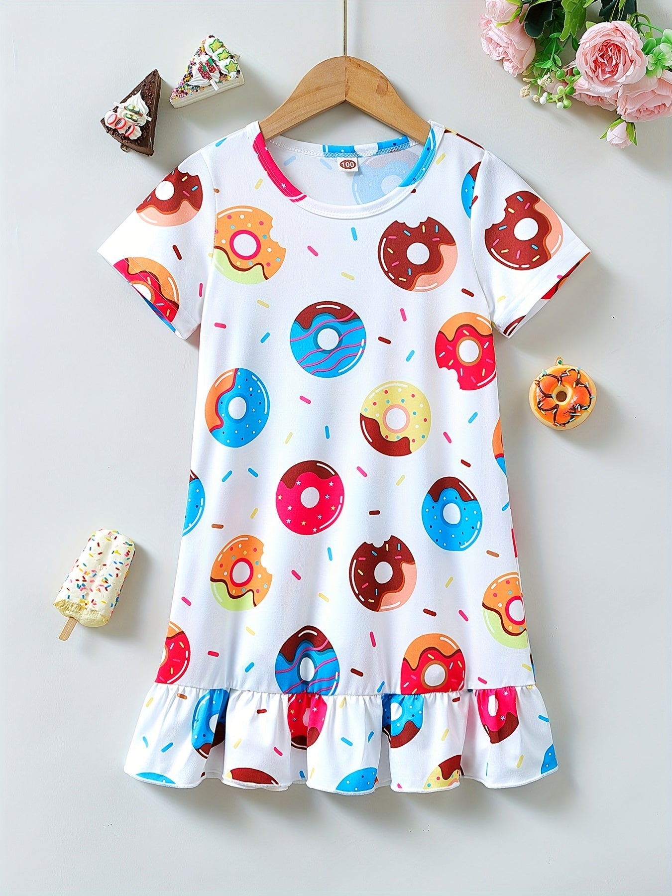 Toddler Girls Donut Printed Short Sleeve Casual Dress