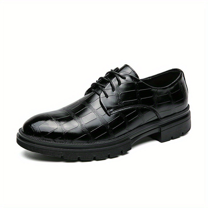 Embossed Pattern Derby Shoes Lace up Front Men's Dress Shoes