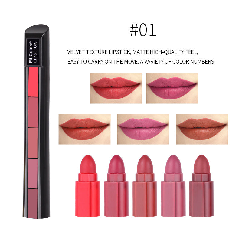Matte Velvet Lipstick Set Red Nude 5 in 1 Moisturizing Waterproof Lip