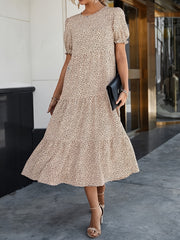 Leopard Print Puff Sleeve Smock Maxi Dress