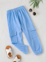 Girls' Cotton Linen Jogger Pants with Pockets