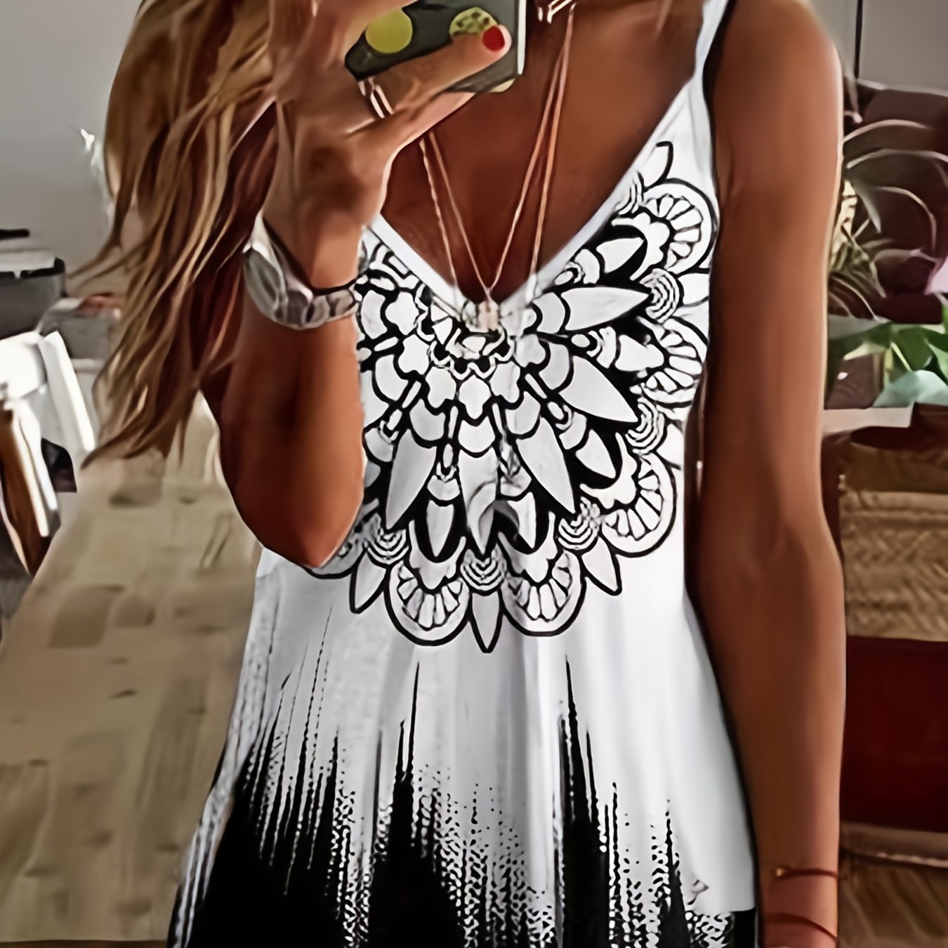 Floral Print Spaghetti Strap Top Casual V Neck Sleeveless Cami Top