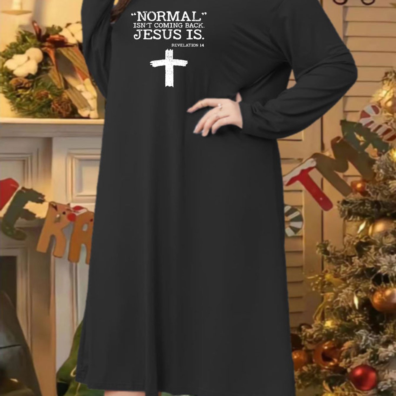 Casual Lounge Dress Women's Plus Cross & Letter Print