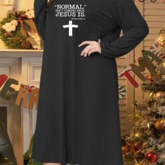 Casual Lounge Dress Women's Plus Cross & Letter Print