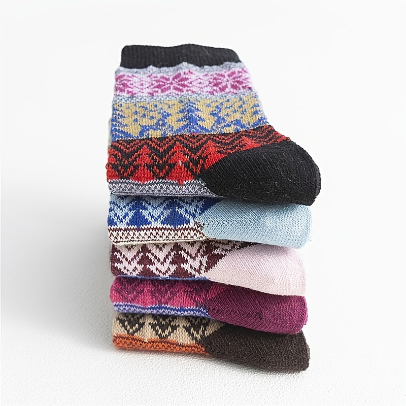 5 Pairs Geometric Pattern Colorblock Socks Women's Stockings